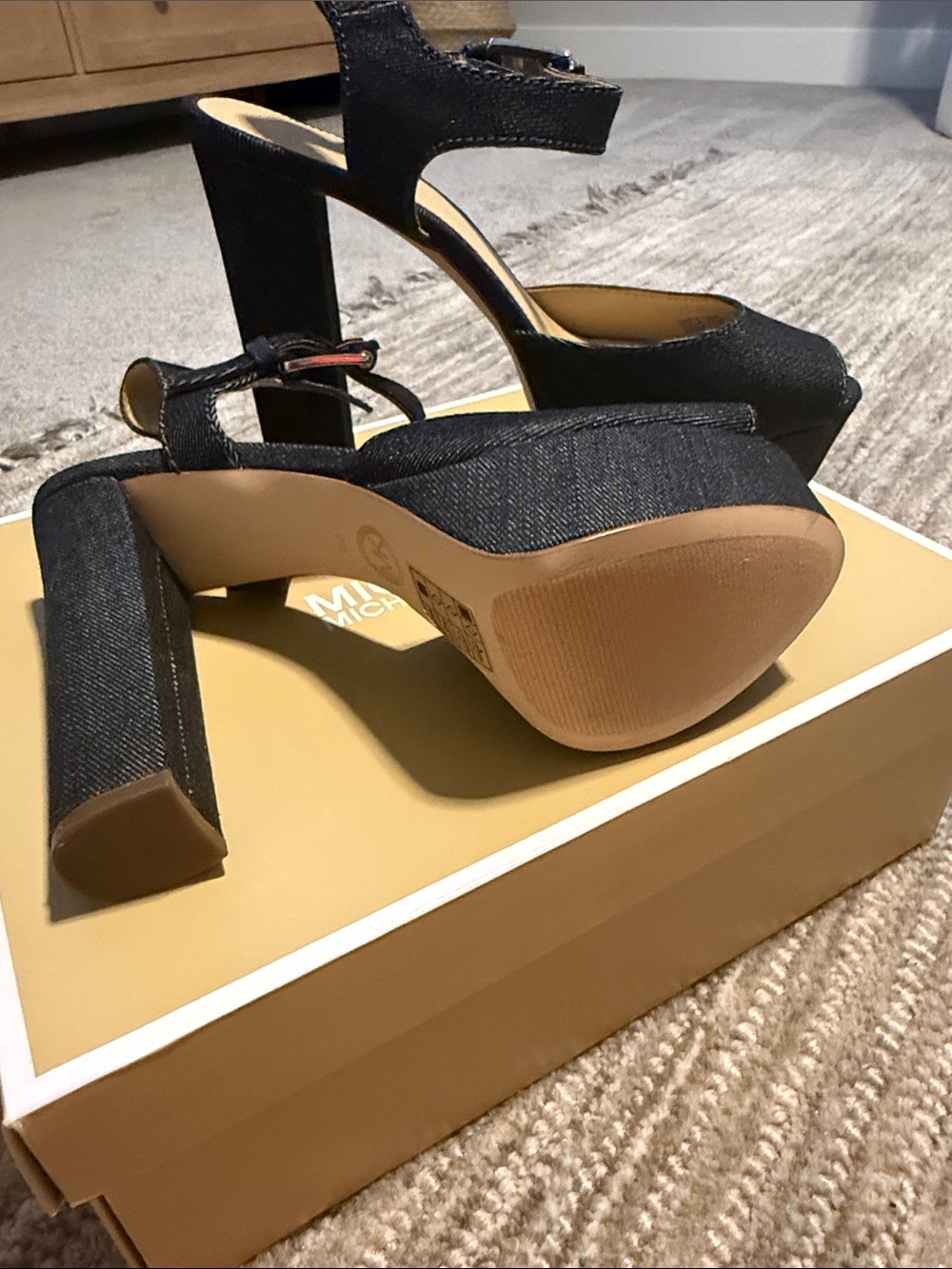 MICHAEL Michael Kors Blue Denim Platform Block Heel Sandals - Picture 2 of 5